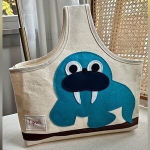 3 Sprouts Walrus Cotton Canvas‎ Nursery Storage Caddy Bag